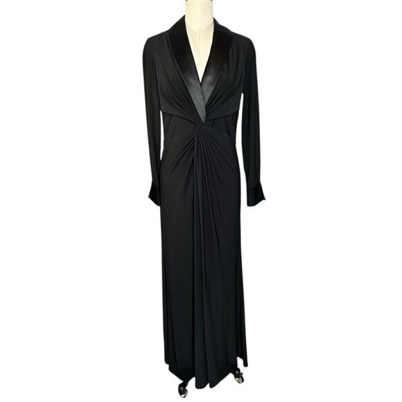 Adrianna Papell Black Twist Front Tuxedo Maxi Cocktail Dress| Size 8 - Picture 4 of 10